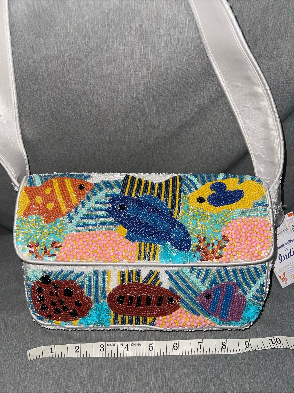 Viral Hand Beaded Bag with Fish Aquatic Coral Reef Handmade In India